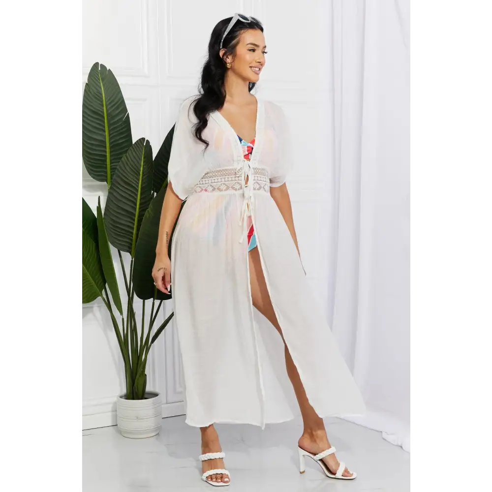 Sun Goddess Tied Maxi Sheer Lace Cover-Up for Beach Bliss