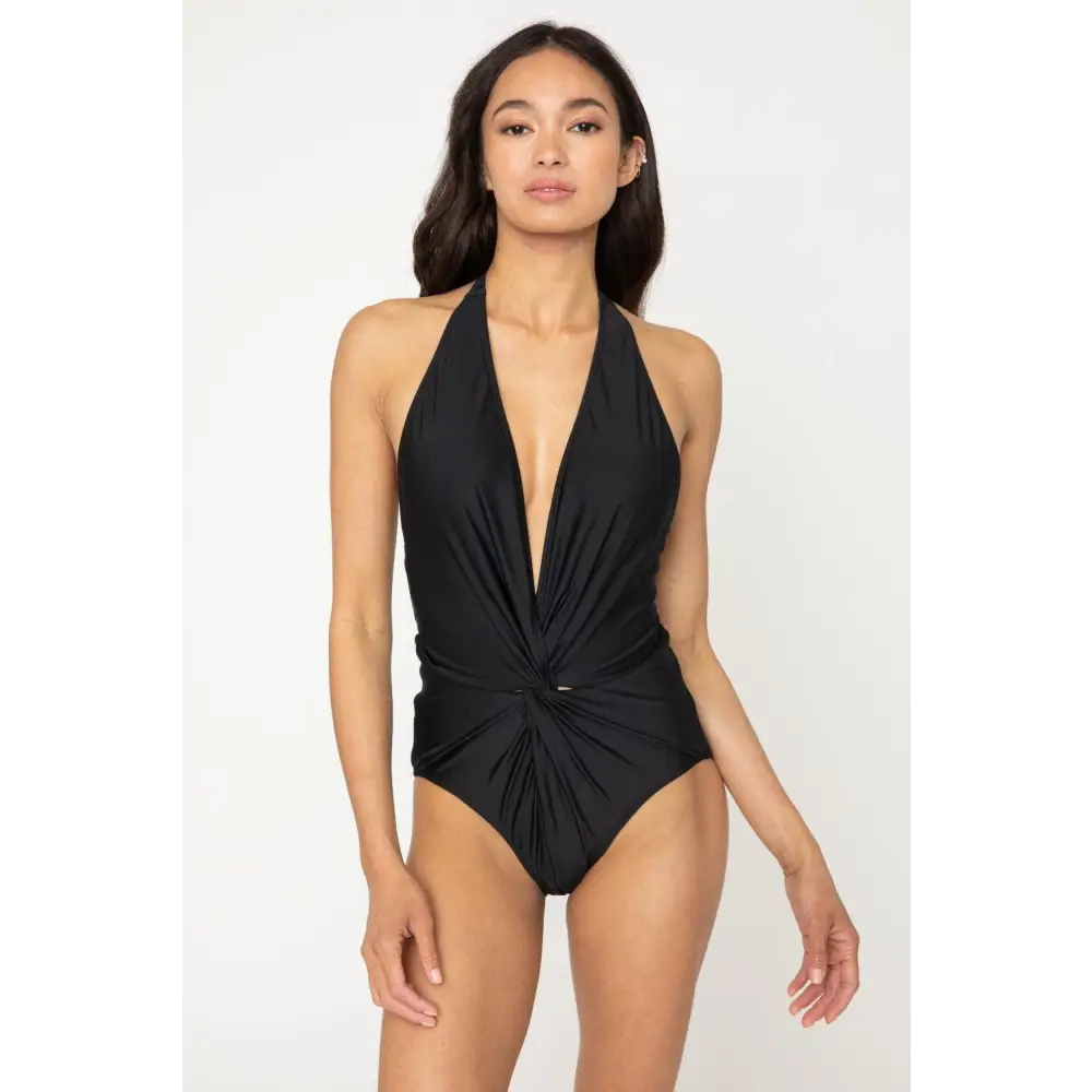 Twisted Plunge Halter Marina West Swim One Piece