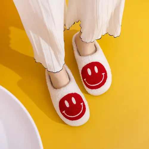 Melody Smiley Face Cozy Slippers Bring Fuzzy Comfort and Joy