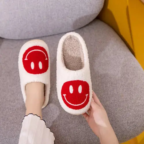 Melody Smiley Face Cozy Slippers Bring Fuzzy Comfort and Joy