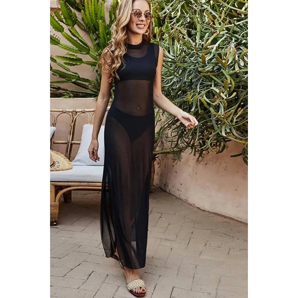 Alluring Mesh Split Maxi Cover Up Dress for Beach Glamour