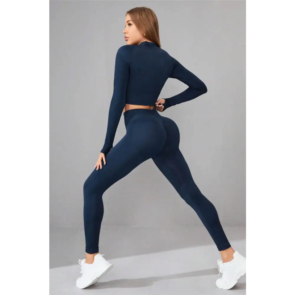 Mock Neck Long Sleeve Top and Pants Active Set