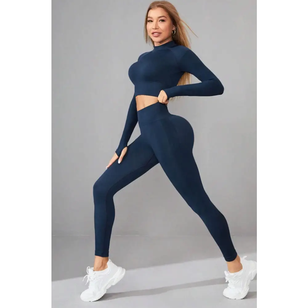 Mock Neck Long Sleeve Top and Pants Active Set