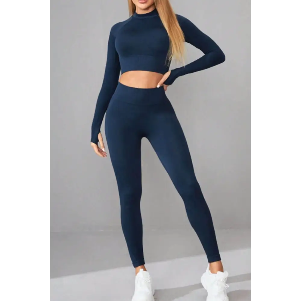 Mock Neck Long Sleeve Top and Pants Active Set