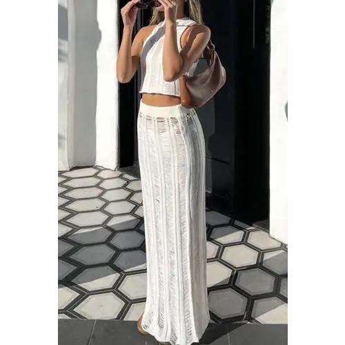 Mock Neck Sleeveless Cover Up Set with Slit Skirt - Chic Beachwear