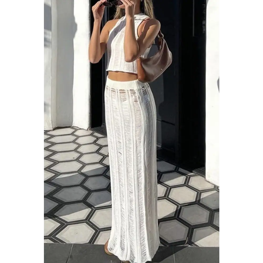 Mock Neck Sleeveless Top and Slit Skirt Cover Up Set