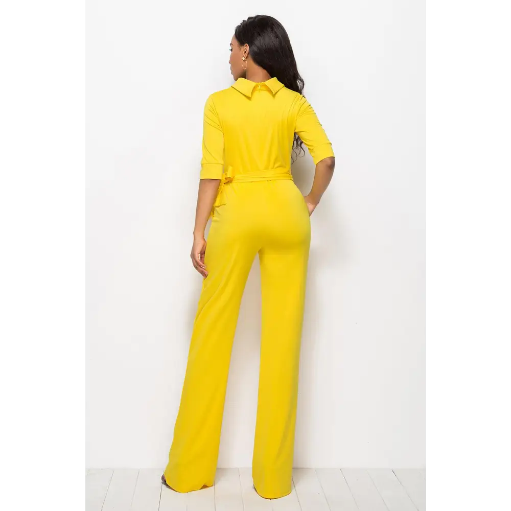 Mock Neck Tie-Waist Half Sleeve Jumpsuit