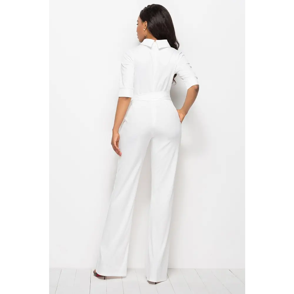 Mock Neck Tie-Waist Half Sleeve Jumpsuit