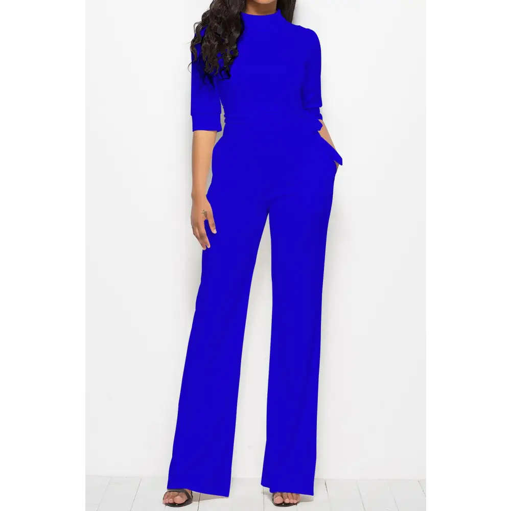 Mock Neck Tie-Waist Half Sleeve Jumpsuit