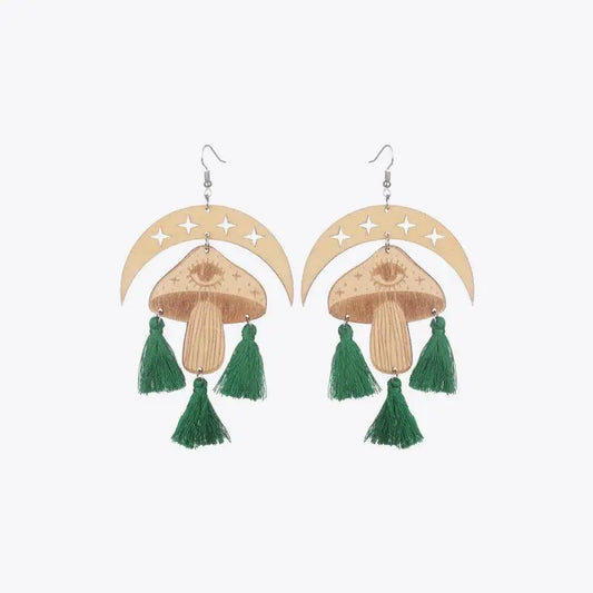 Moon & Mushroom Tassel Detail Dangle Earrings - CM Fashion