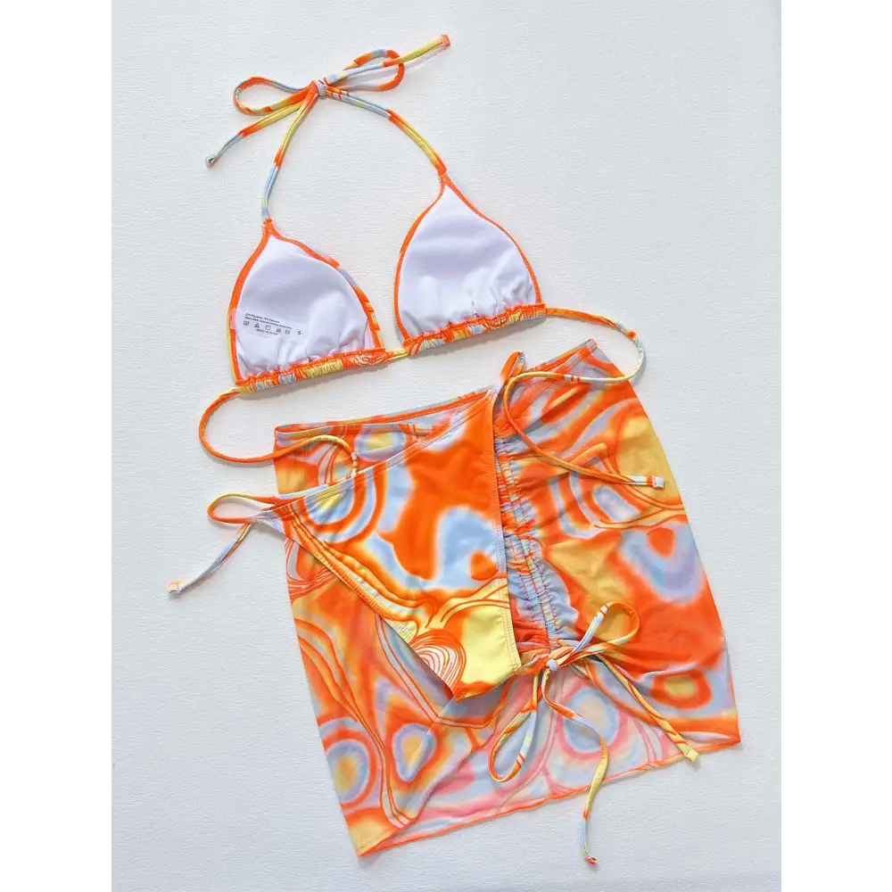 Sizzling Multicolored Drawstring Ruched Three-Piece Swim Set