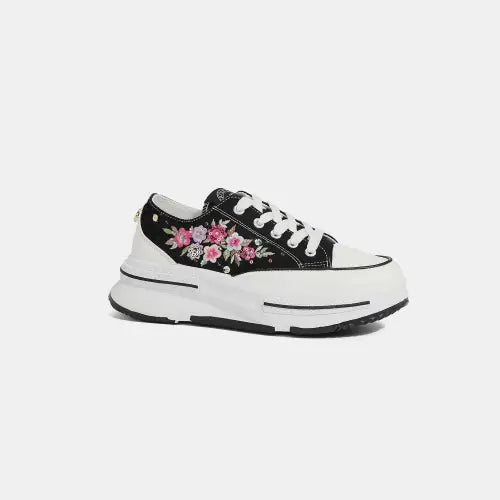 Nicole Lee USA Floral Embroidered Platform Lace-Up Sneakers