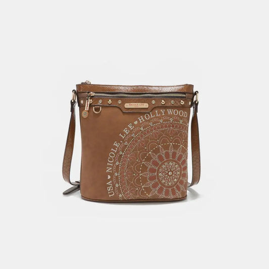 Nicole Lee USA Metallic Stitching Embroidery Inlaid Rhinestone Crossbody Bag - CM Fashion