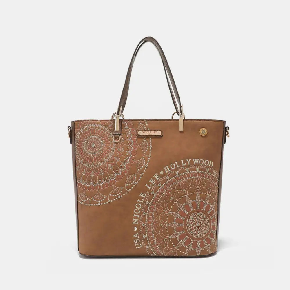 Nicole Lee's Dazzling Metallic Embroidery Rhinestone Tote Bag