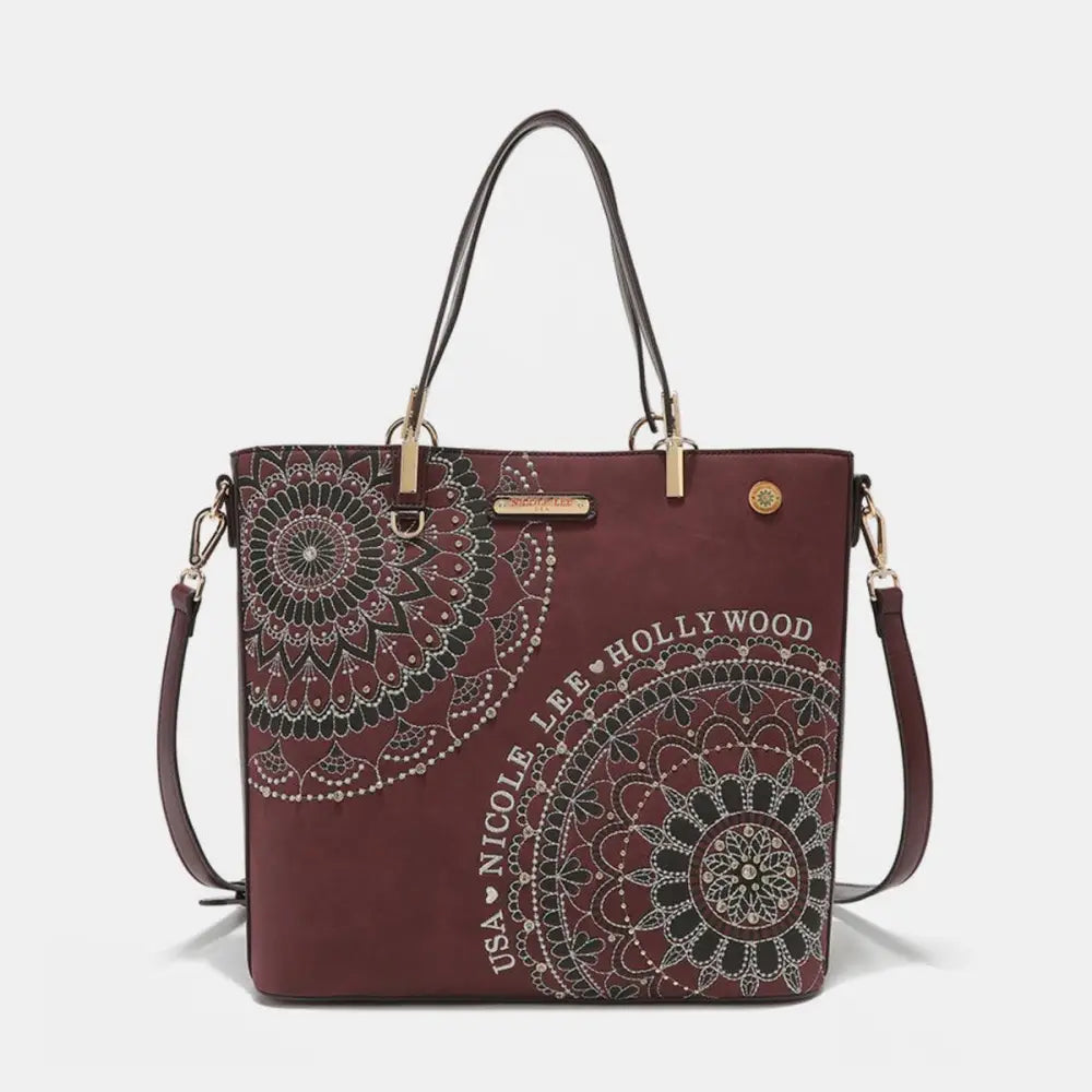 Nicole Lee's Dazzling Metallic Embroidery Rhinestone Tote Bag