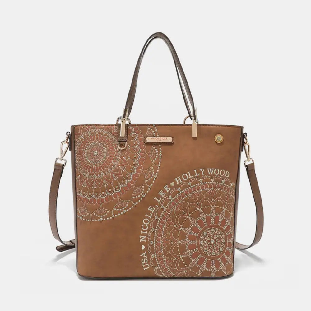 Nicole Lee's Dazzling Metallic Embroidery Rhinestone Tote Bag