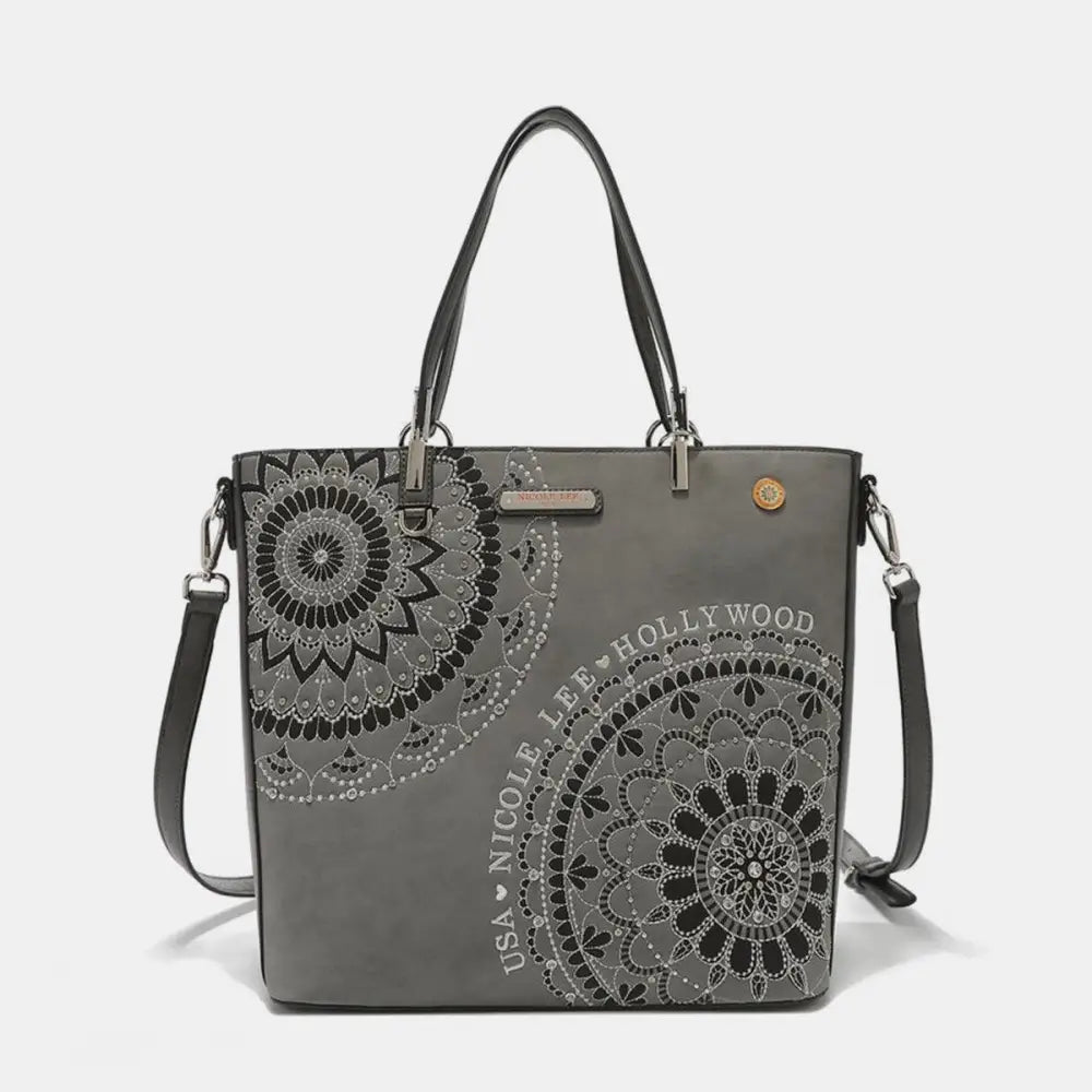 Nicole Lee's Dazzling Metallic Embroidery Rhinestone Tote Bag