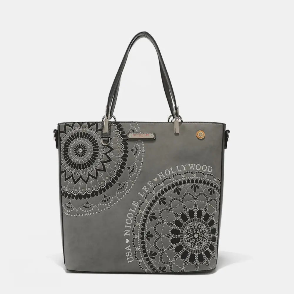 Nicole Lee's Dazzling Metallic Embroidery Rhinestone Tote Bag