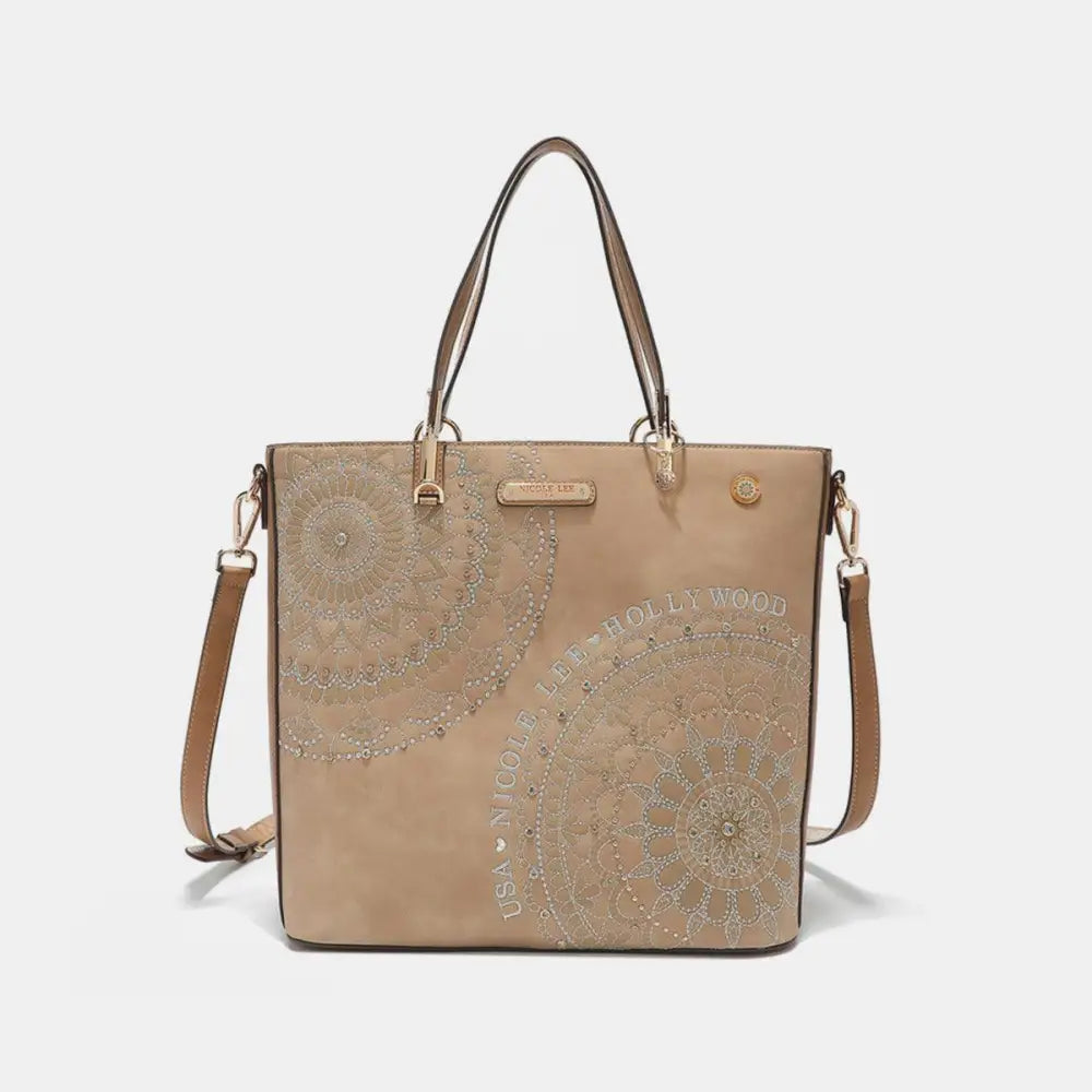 Nicole Lee's Dazzling Metallic Embroidery Rhinestone Tote Bag