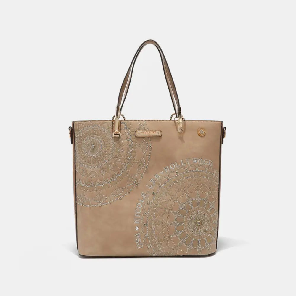 Nicole Lee's Dazzling Metallic Embroidery Rhinestone Tote Bag