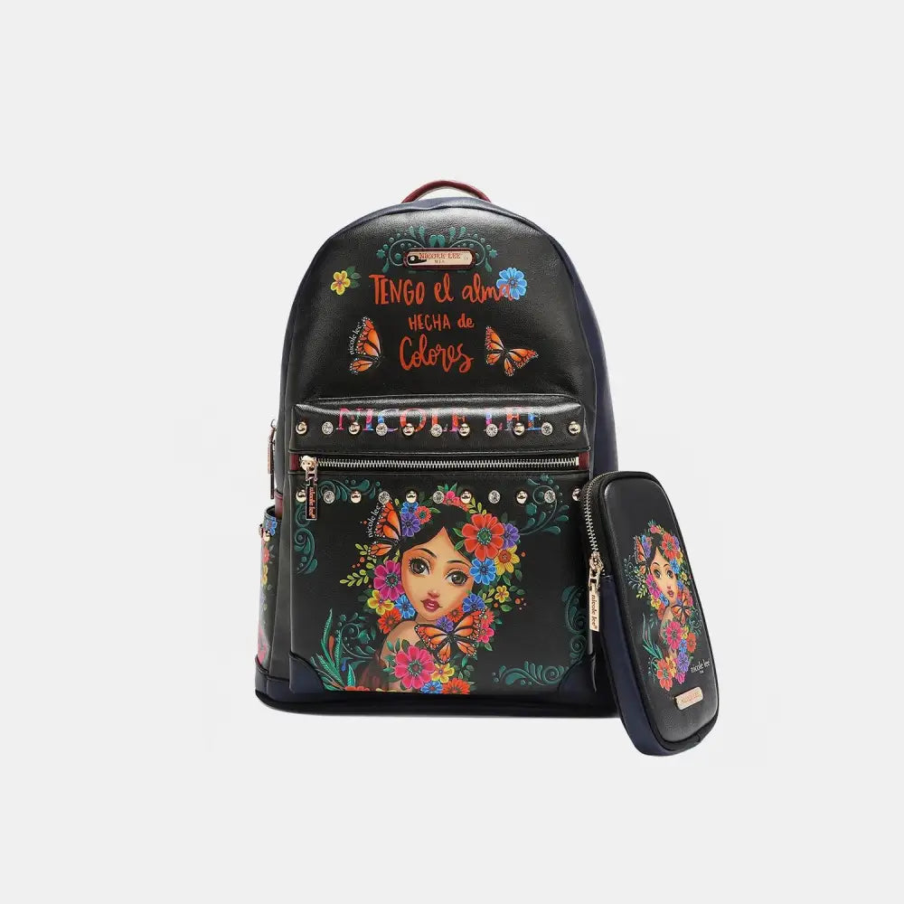 Vibrant Floral Nicole Lee USA Vegan Leather Backpack with Charger