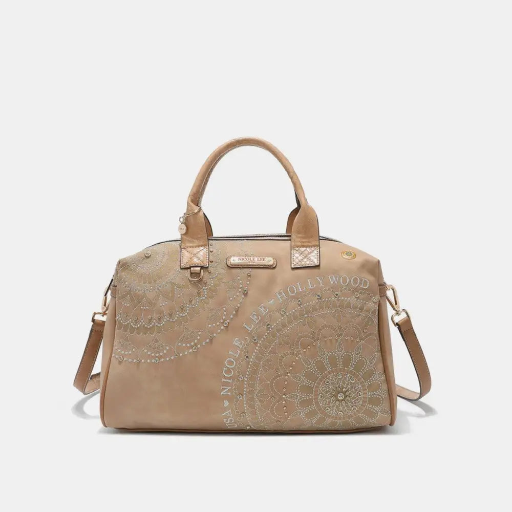 Dazzling Nicole Lee USA Rhinestone Boston Bag in Chic Beige