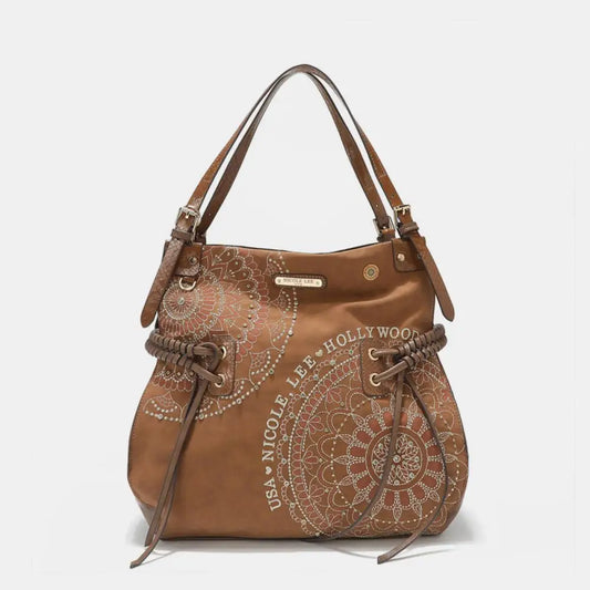 Nicole Lee USA Side Braided Tassel Inlaid Rhinestone Embroidery Hobo Bag - CM Fashion