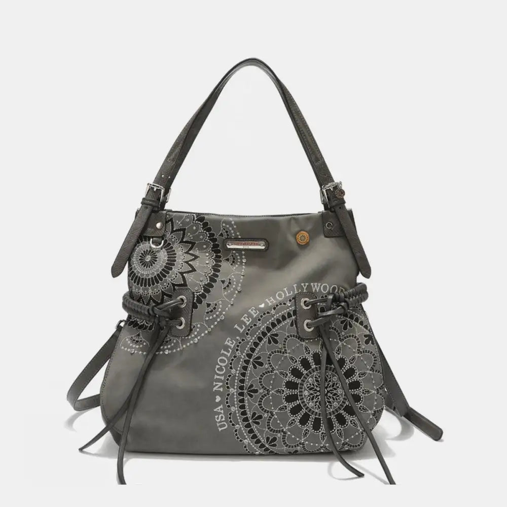 Nicole Lee Braided Tassel Inlaid Rhinestone Embroidery Hobo Bag