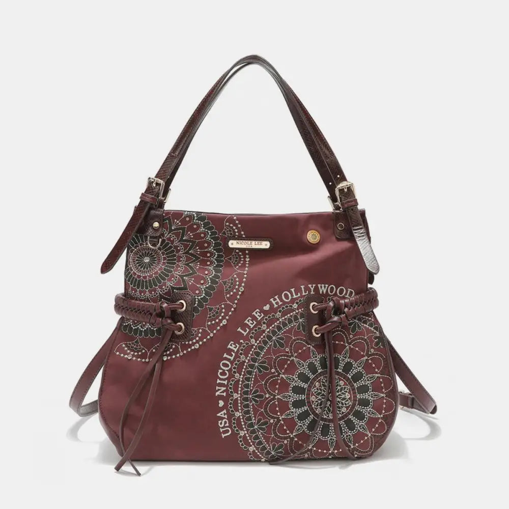 Nicole Lee Braided Tassel Inlaid Rhinestone Embroidery Hobo Bag