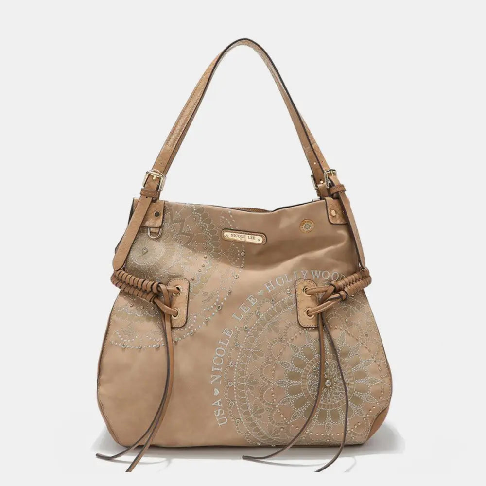 Nicole Lee Braided Tassel Inlaid Rhinestone Embroidery Hobo Bag