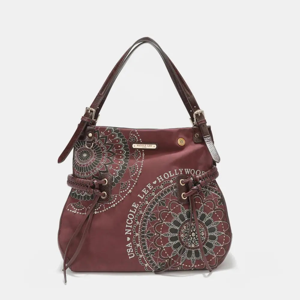 Nicole Lee Braided Tassel Inlaid Rhinestone Embroidery Hobo Bag