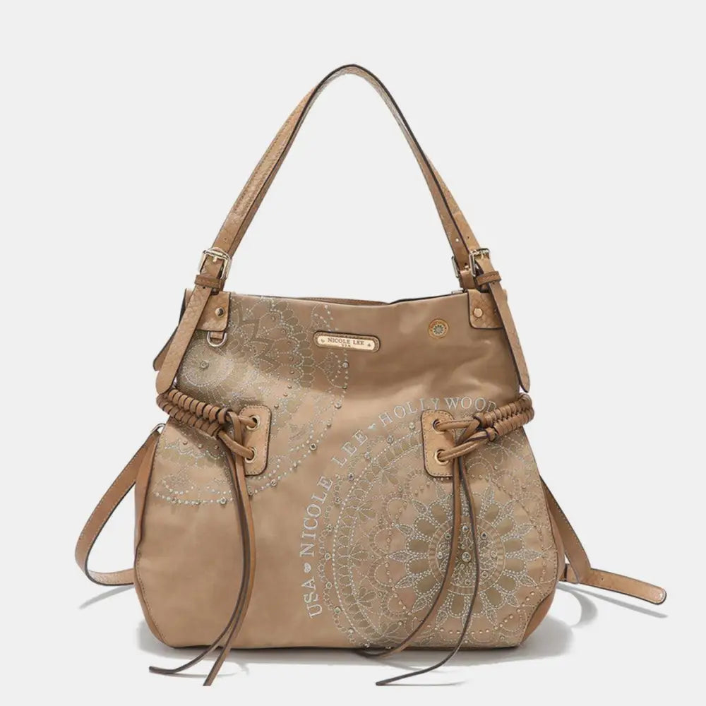 Nicole Lee Braided Tassel Inlaid Rhinestone Embroidery Hobo Bag