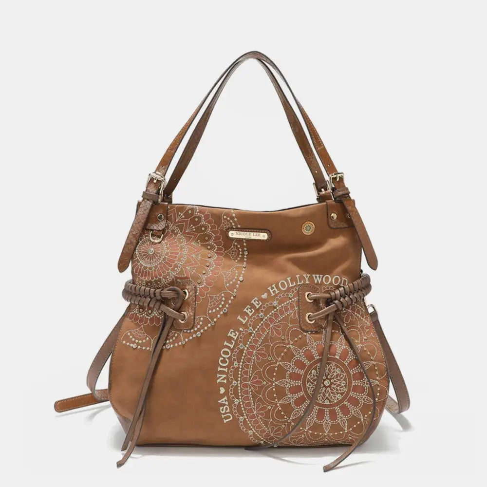 Nicole Lee Braided Tassel Inlaid Rhinestone Embroidery Hobo Bag