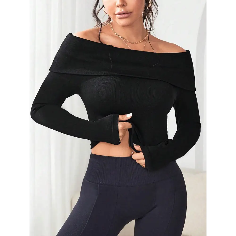 Off-Shoulder Long Sleeve Knit Top