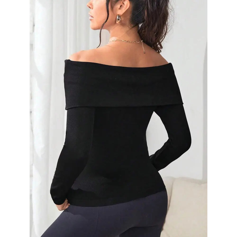 Off-Shoulder Long Sleeve Knit Top