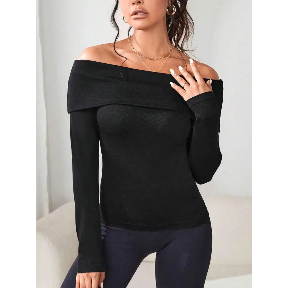 Off-Shoulder Long Sleeve Knit Top