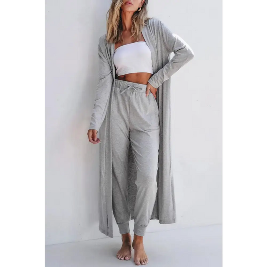 Open Front Long Sleeve Cardigan and Pants Lounge Set - CM Fashion