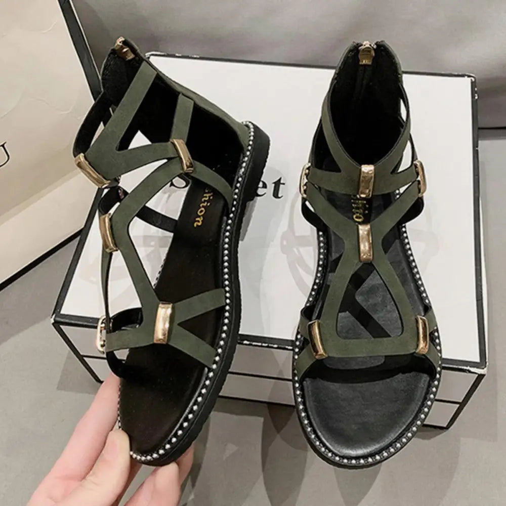 Stylish Juno Studio Open Toe Zipper Flat Sandals for Summer