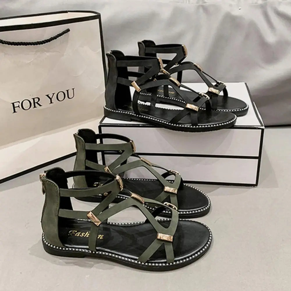 Stylish Juno Studio Open Toe Zipper Flat Sandals for Summer