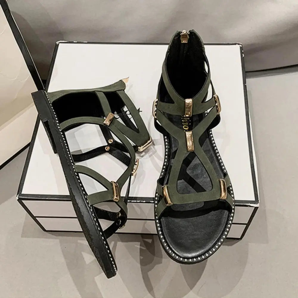 Stylish Juno Studio Open Toe Zipper Flat Sandals for Summer