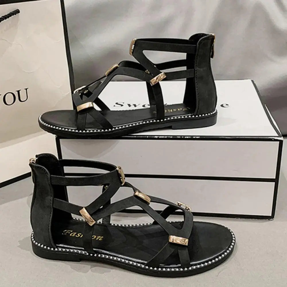 Stylish Juno Studio Open Toe Zipper Flat Sandals for Summer