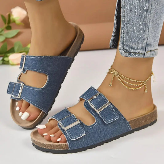 Open Toe Double Buckle Sandals - CM