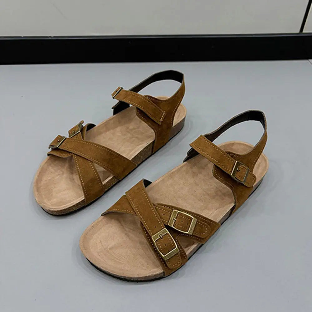 Juno Studio Open Toe Flat Buckle Sandals for Effortless Style