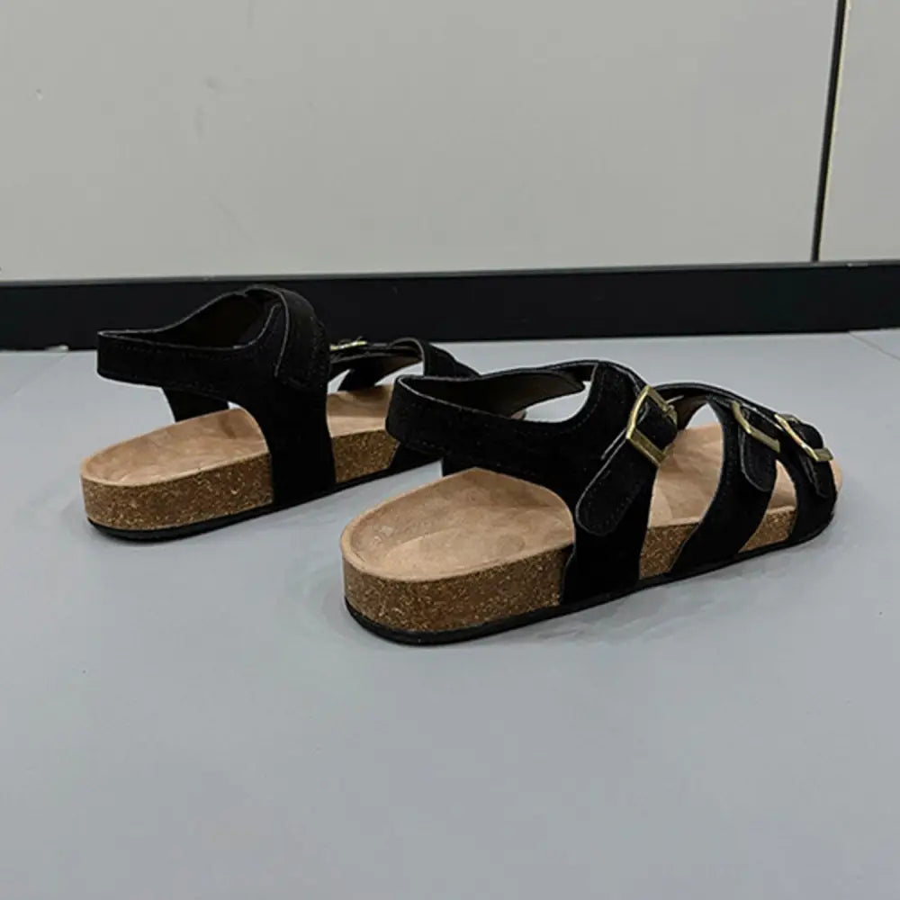 Juno Studio Open Toe Flat Buckle Sandals for Effortless Style