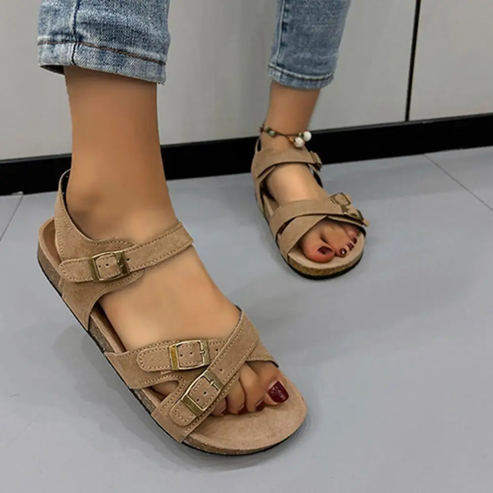 Juno Studio Open Toe Flat Buckle Sandals for Effortless Style