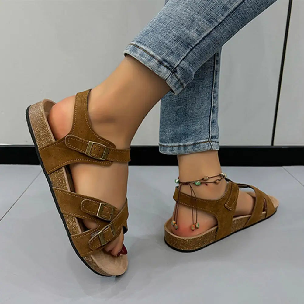 Juno Studio Open Toe Flat Buckle Sandals for Effortless Style