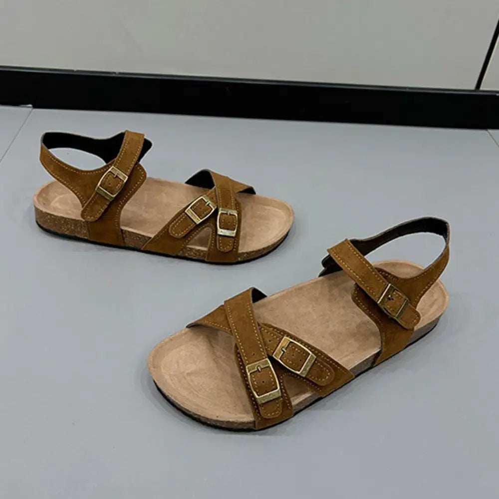 Juno Studio Open Toe Flat Buckle Sandals for Effortless Style