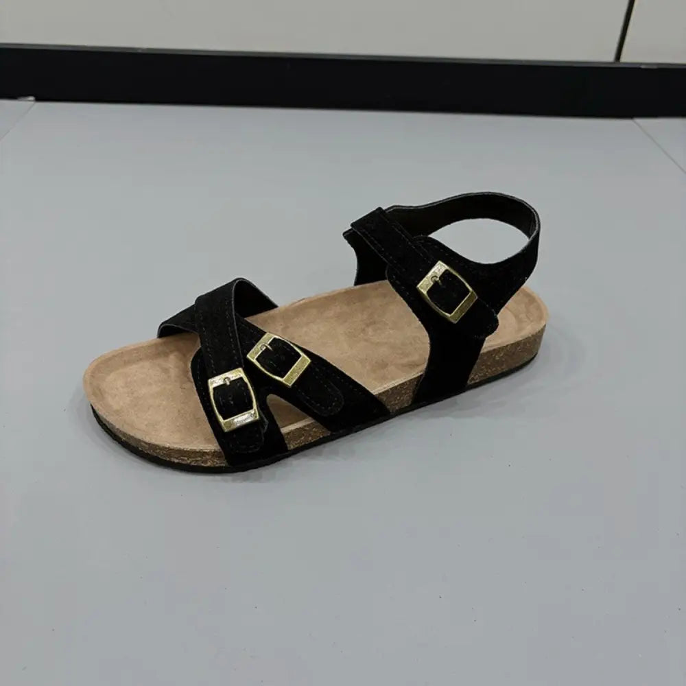 Juno Studio Open Toe Flat Buckle Sandals for Effortless Style