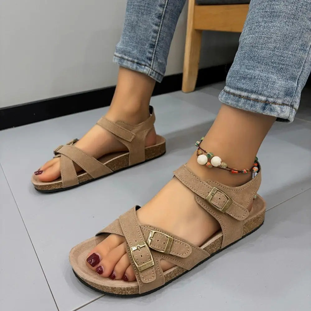 Juno Studio Open Toe Flat Buckle Sandals for Effortless Style