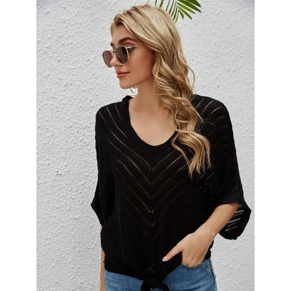 Stylish Openwork Batwing Sleeve Cover-Up for Beach Chic